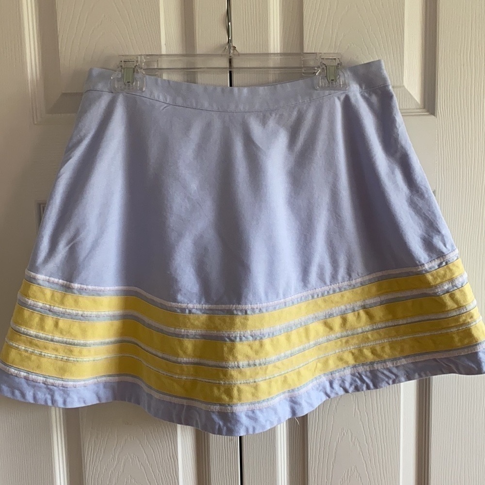 Vineyard Vines Pastel Blue A-Line Skirt with Yellow Hem Stripes